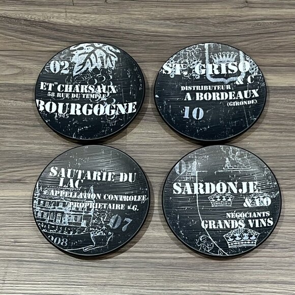 Set Of 4 Williams-Sonoma Black Vineyard Slate Appetizer Plates Wine Themed - Picture 1 of 16